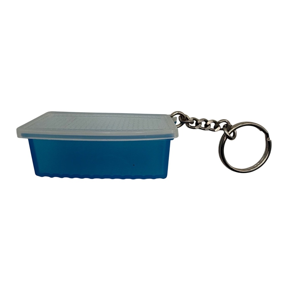 Tupperware Vintage Mini Rectangular Container Keychain Blue Trinket Box